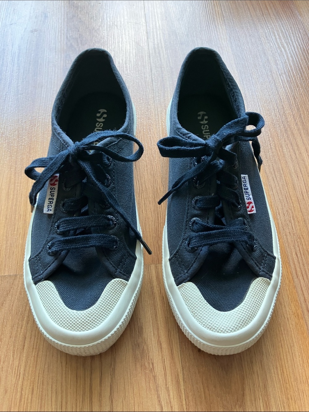 Superga Navy Canvas Lace-Up Sneakers with Cream Toe